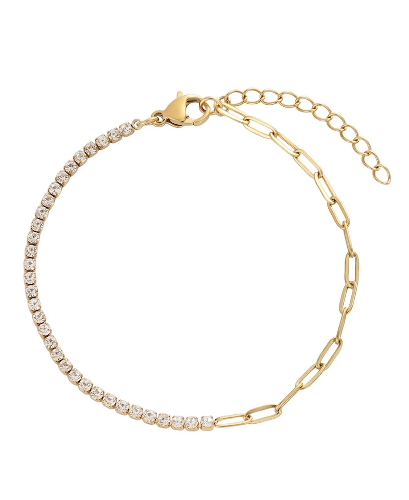 Adornia Tarnish Resistant Gold Crystal Half Tennis and Paperclip Chain Bracelet