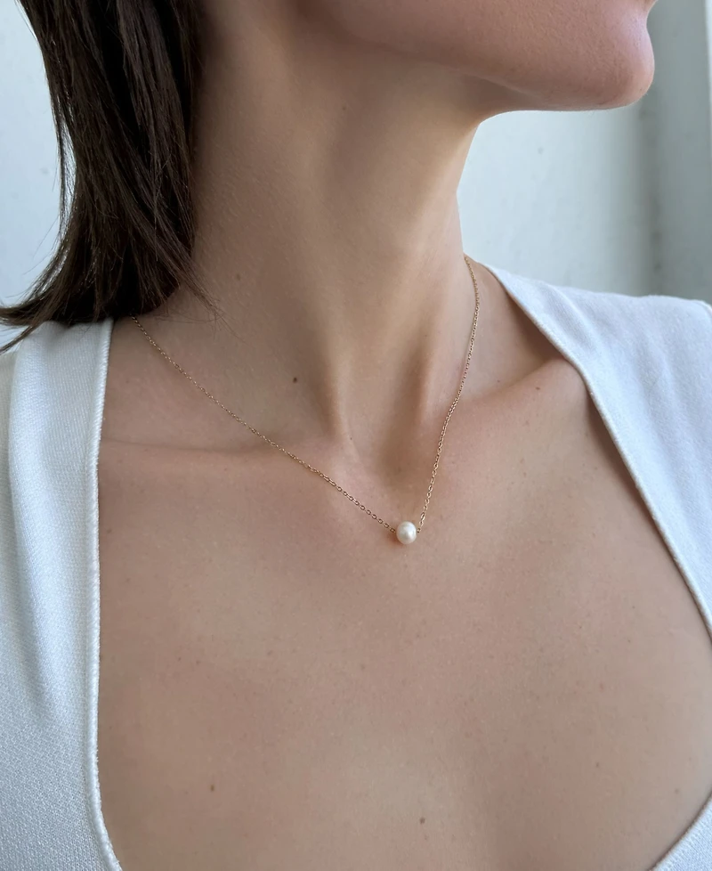 Adornia Tarnish Resistant Gold 6mm Natural Freshwater Imitation Pearl Sliding Pendant Necklace
