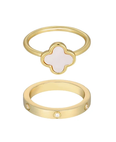 Adornia Gold Imitation Pearl Clover and Eternity Band Ring Set
