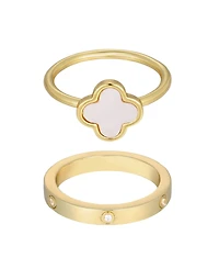 Adornia Gold Imitation Pearl Clover and Eternity Band Ring Set