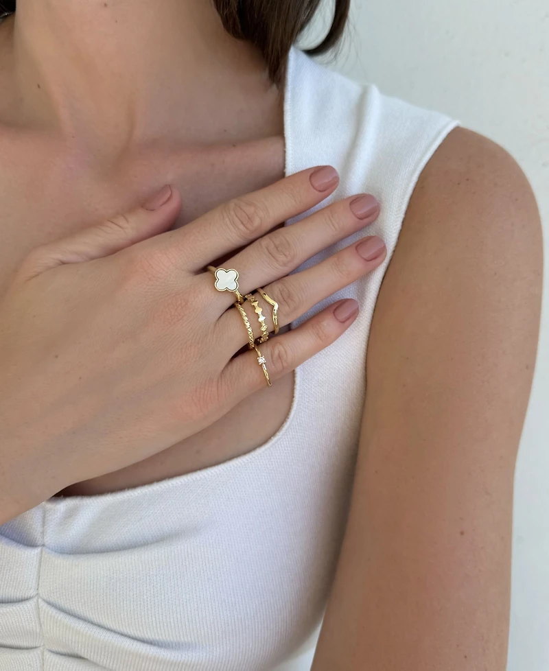 Adornia 14k Gold-Plated Clover Ring 5-Piece Set
