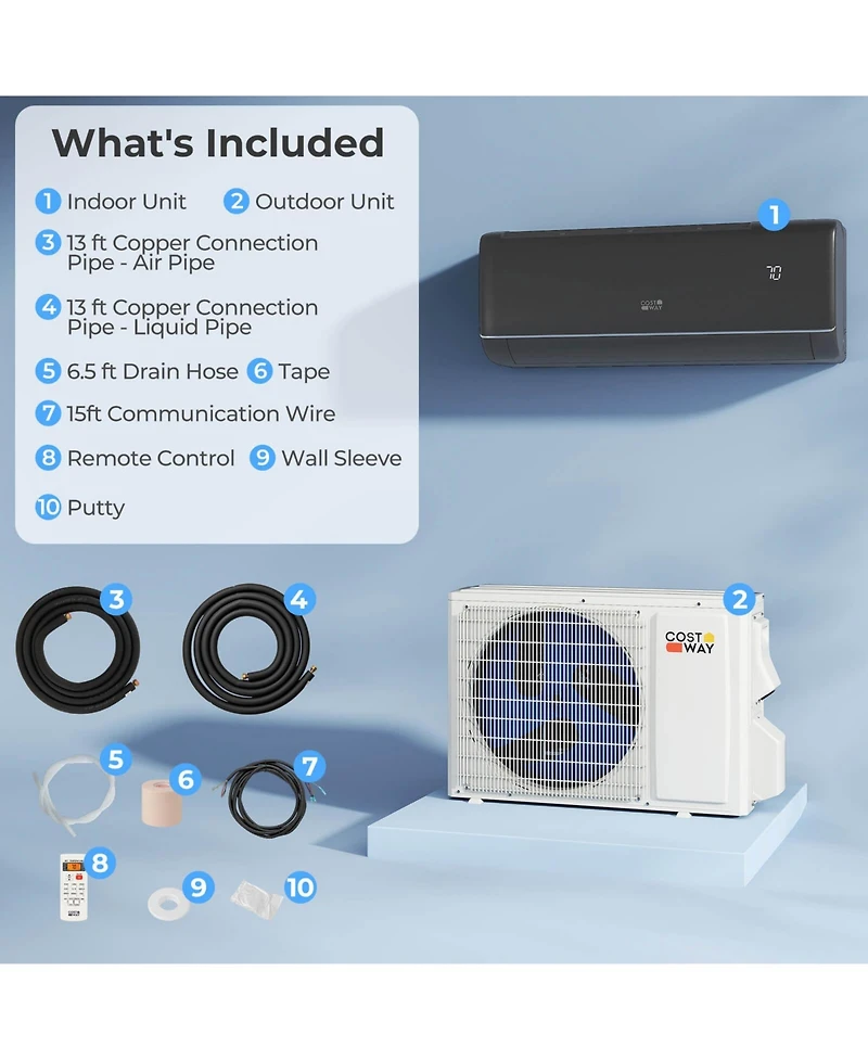 Costway 9100BTU Wifi Enabled Mini Split Ac 20.5 SEER2115V Inverter Air Conditioner