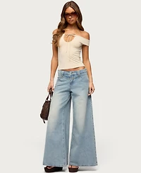 Edikted Women's Stitched Low Rise Wide Leg Jeans