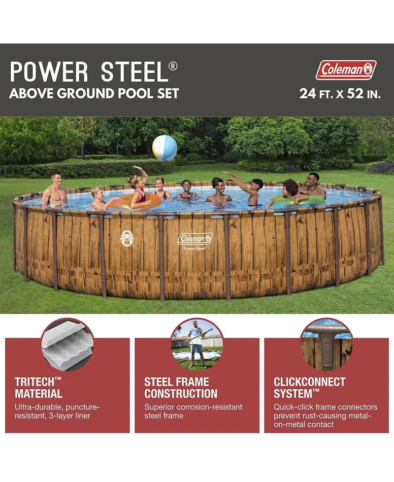Coleman Power Steel 24' x 52" Metal Frame Round Above Ground Swimming Pool Set