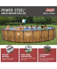 Coleman Power Steel 24' x 52" Metal Frame Round Above Ground Swimming Pool Set