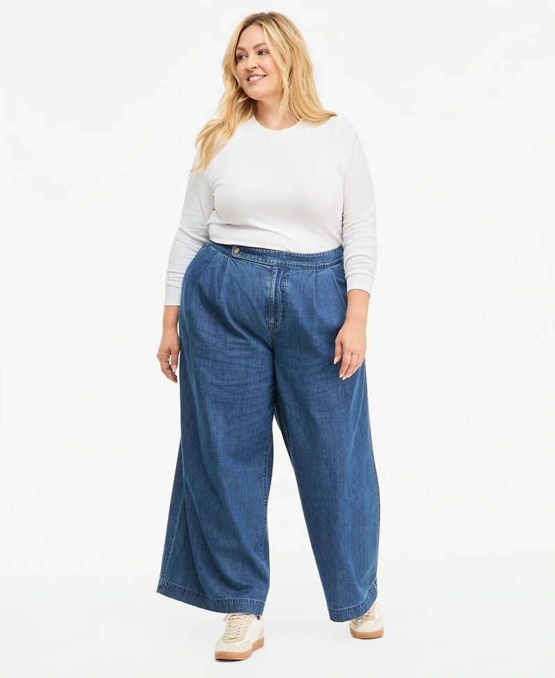 On 34th Plus Meet & Greet Long-Sleeve Top, Macy's Exclusive