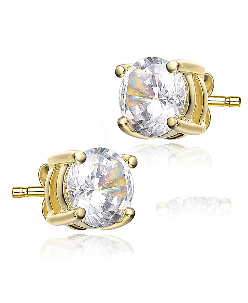 Genevive Dainty 14K Gold Plated 8MM Round Cz Prong Set Stud Earrings