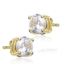 Genevive Dainty 14K Gold Plated 8MM Round Cz Prong Set Stud Earrings