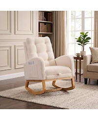 Sailvan Upholstered High Back Accent Rocking Chair with Footrest and Storage Pocket for Living Room