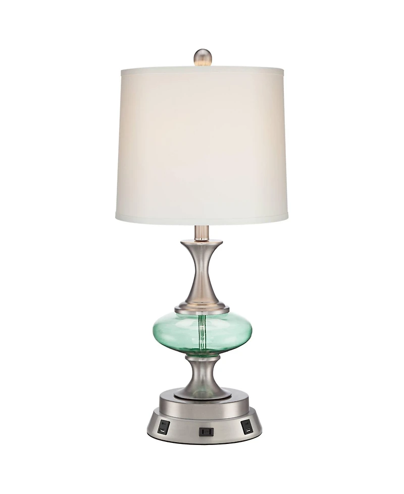 360 Lighting Reiner Modern Accent Table Lamp 23" High Brushed Nickel Glass with Usb Workstation Base Drum Shade for Living Room