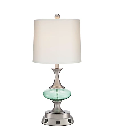 360 Lighting Reiner Modern Accent Table Lamp 23" High Brushed Nickel Glass with Usb Workstation Base Drum Shade for Living Room