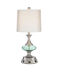 360 Lighting Reiner Modern Accent Table Lamp 23" High Brushed Nickel Glass with Usb Workstation Base Drum Shade for Living Room