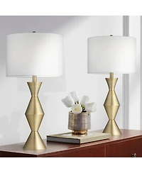 360 Lighting Elka 28" Tall Mid Century Modern Glam Table Lamps Set of 2 Brass Finish Metal Living Room Bedroom White Shade