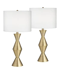 360 Lighting Elka 28" Tall Mid Century Modern Glam Table Lamps Set of 2 Brass Finish Metal Living Room Bedroom White Shade