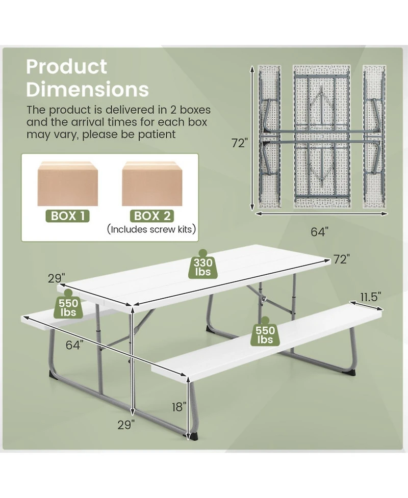 Gouun Metal Frame Folding Outdoor Dining Table Set with Umbrella Hole