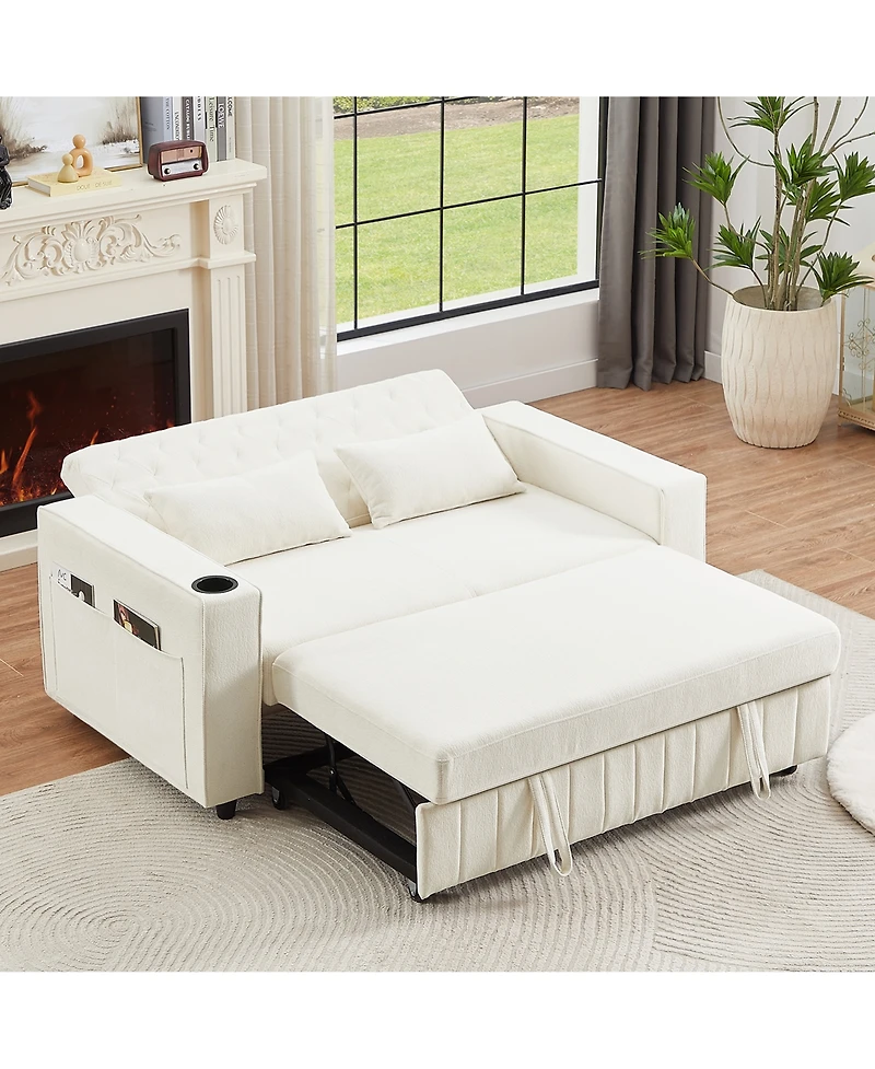 Clihome 61.4" Pull-out Sofa Bed Convertible Couch Loveseat Modern Sleeper with Adjustable Backrest for Living Room