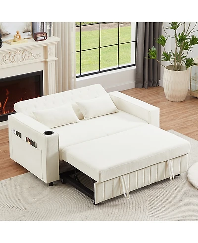 Clihome 61.4" Pull-out Sofa Bed Convertible Couch Loveseat Modern Sleeper with Adjustable Backrest for Living Room