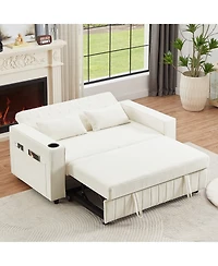 Clihome 61.4" Pull-out Sofa Bed Convertible Couch Loveseat Modern Sleeper with Adjustable Backrest for Living Room