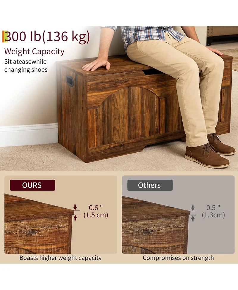 Gaomon 39.3" Retro Wooden Storage Bench - Storage Chest with U-Shaped Cut-Out Pull, Safety Hinge, Supports 300 lbs, Easy Assembly