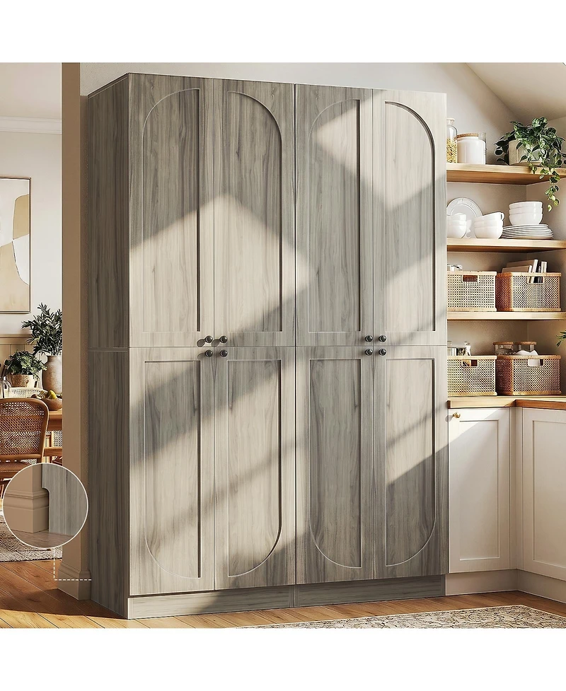 Aheaplus Tall Arch Pantry Cabinet with Doors and Shelves, Wooden Kitchen