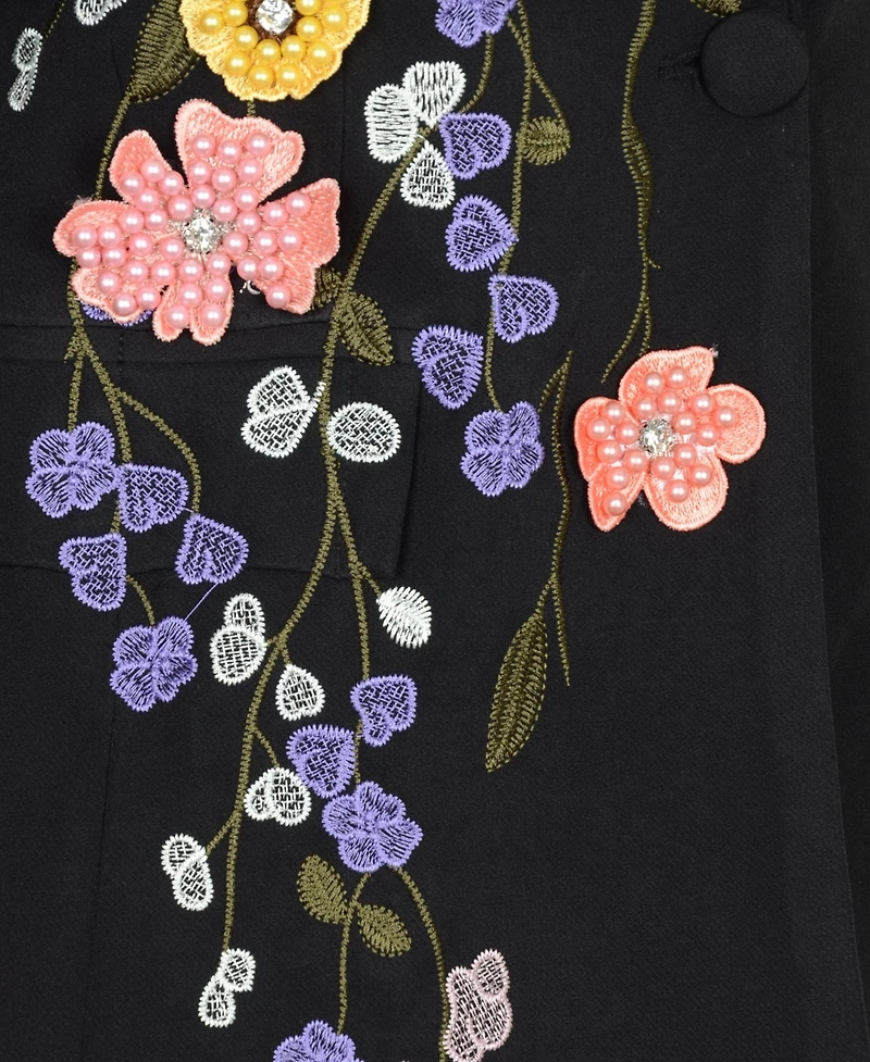 Modenaire Women's Floral Embroidered Notch-Lapel Blazer