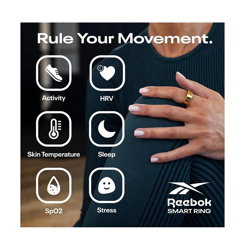 Reebok Smart Ring for Women or Men, Fitness Ring-Wearable Technology-Fitness and Sleep Tracker-Monitors Wellbeing Recovery