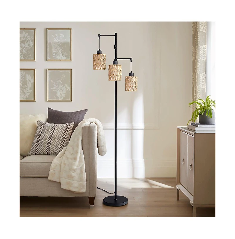 Sofucor 66-inch Modern Floor Lamps With Rattan Shade and Foot Switch