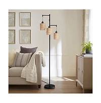 Sofucor 66-inch Modern Floor Lamps With Rattan Shade and Foot Switch
