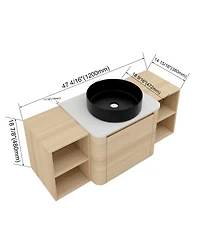Sillysis Wall Mounted Bathroom Vanity with Ceramic Vessel Sink, Stone Top and Storage Shelves for Modern Bathrooms