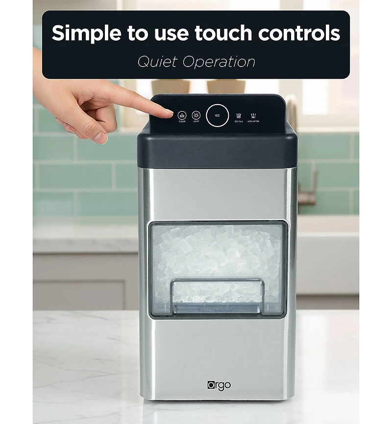 Orgo The Nugget Countertop Ice Maker, Makes 33 lbs. in 24 hours, Nugget Shaped Ice In 2 Sizes, Stainless Steel Ice Maker, Includes Scoop