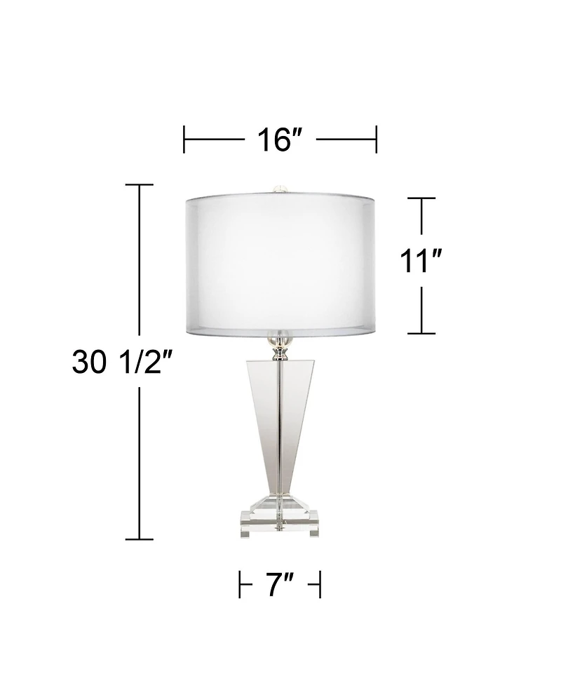 Vienna Full Spectrum Modern Table Lamp 30.5" Tall Clear Crystal Trophy Double Sheer Drum Shade for Living Room Bedroom