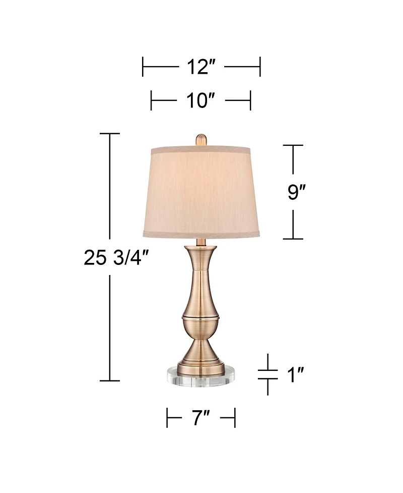 Regency Hill Becky Traditional Table Lamps Set of 2 with Round Risers 25 3/4" High Antique Brass Beige Drum Shade for Bedroom Living Room House Home
