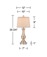 Regency Hill Becky Traditional Table Lamps Set of 2 with Round Risers 25 3/4" High Antique Brass Beige Drum Shade for Bedroom Living Room House Home