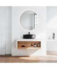 Sillysis Wall Mounted Bathroom Vanity with Vessel Sink, Floating Plywood Cabinet, Open Storage for Small Spaces