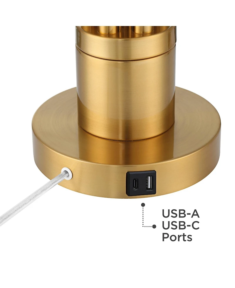 Possini Euro Design Granview 23" High Mid Century Modern Accent Table Lamp Dual Usb Ports Brass Metal Glass Dome Shade Charging