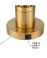 Possini Euro Design Granview 23" High Mid Century Modern Accent Table Lamp Dual Usb Ports Brass Metal Glass Dome Shade Charging