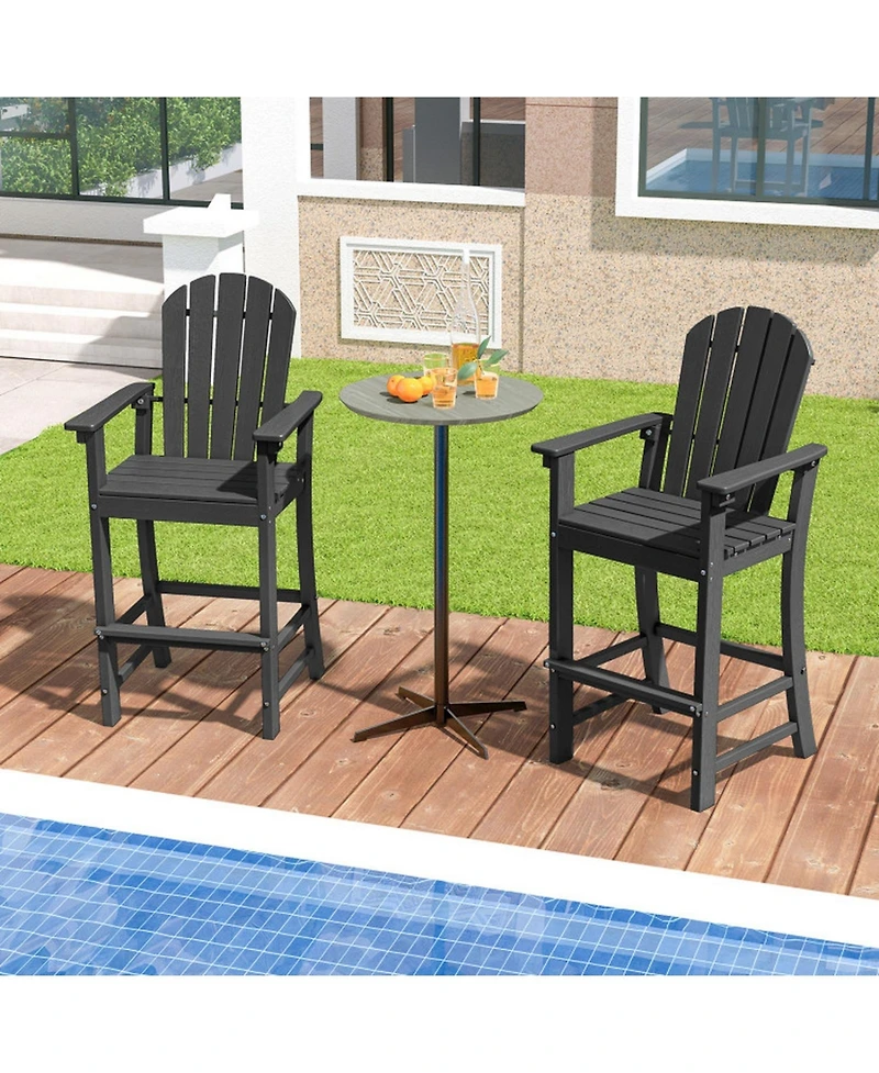 Gouun Set of 2 Counter Height Outdoor Hdpe Bar Stools with Armrests and Footrest 30 in Seat
