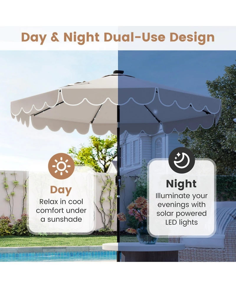 Gouun 9.3 feet Solar Led Patio Umbrella with 24 Lights Ruffled Canopy and Vented Design