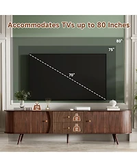 Rainsken 70inch Fluted Tv Stand for TVs Up to 80inch, with Tambour Doors, Fluted Drawers, Modern Curved Media Console, for Living Room, Bedroom