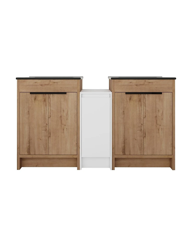 Sillysis Freestanding Double Bathroom Vanity Set with Ceramic Sinks, Plywood Cabinets, Center Storage for Modern Bathrooms
