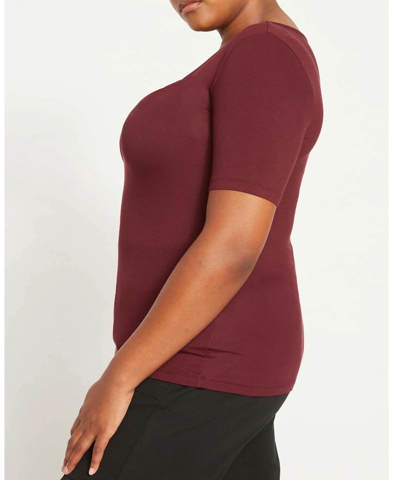 Universal Standard Women's Plus Cloud Rib Short Sleeve Square Neck Tee