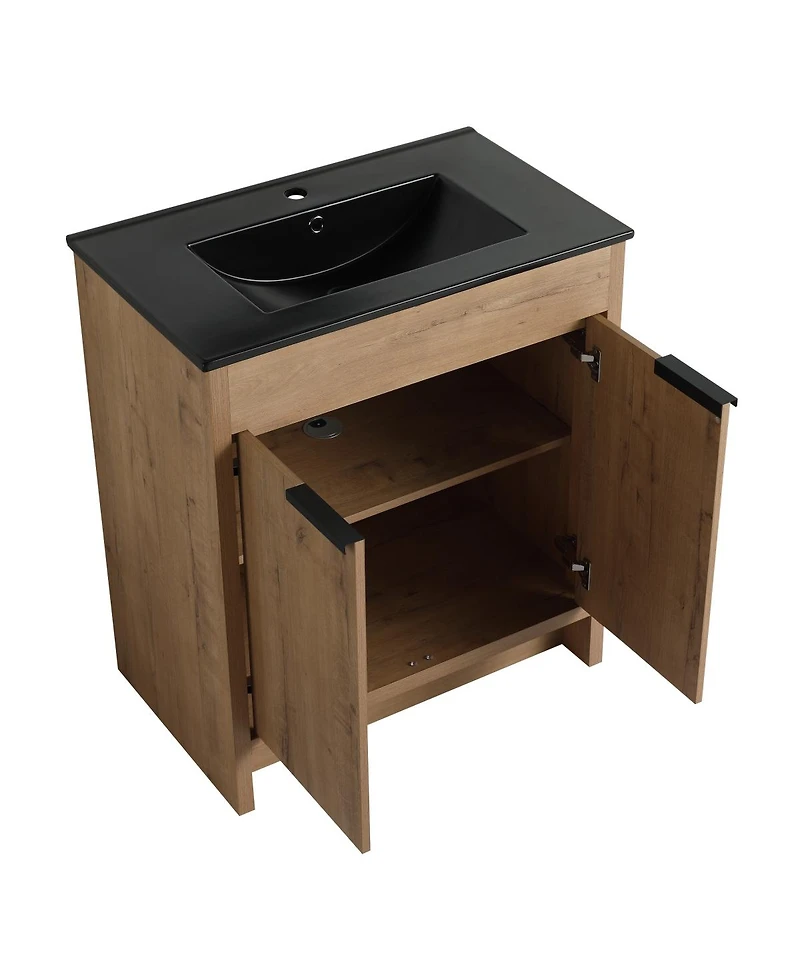 Sillysis Freestanding Bathroom Vanity with Ceramic Sink, Plywood Cabinet and Adjustable Shelf for Modern Bathrooms