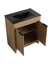 Sillysis Freestanding Bathroom Vanity with Ceramic Sink, Plywood Cabinet and Adjustable Shelf for Modern Bathrooms