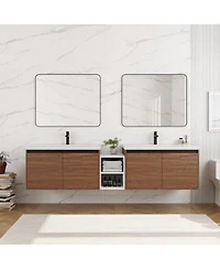 Sillysis Wall Mounted Double Bathroom Vanity with Dual Resin Sinks Open Storage Shelves for Modern Master Bath