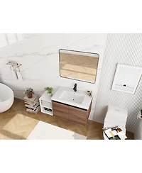 Sillysis Wall Mounted Bathroom Vanity with Resin Sink and Open Storage Shelves for Modern Small Bathrooms