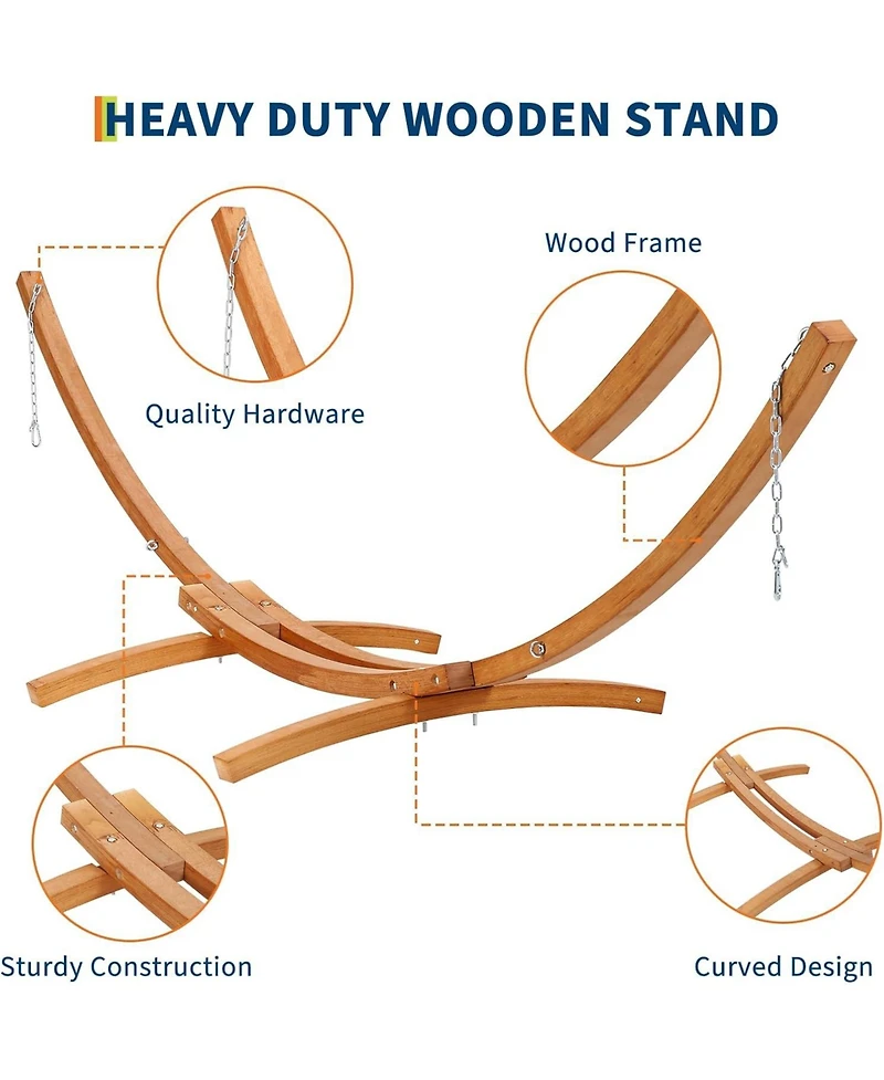 gaomon Wood Hammock Stand Only, Max 475 Lbs, Heavy Duty Weatherproof Wood Hammock Stand for Outdoor, Indoor, Garden, Patio, Backyard