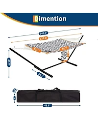 gaomon Double Hammock with Stand for 2 Persons – 475 Lbs Capacity, Breathable Cotton Rope Portable Hammock with Reversible Quilted Pad and Pillow