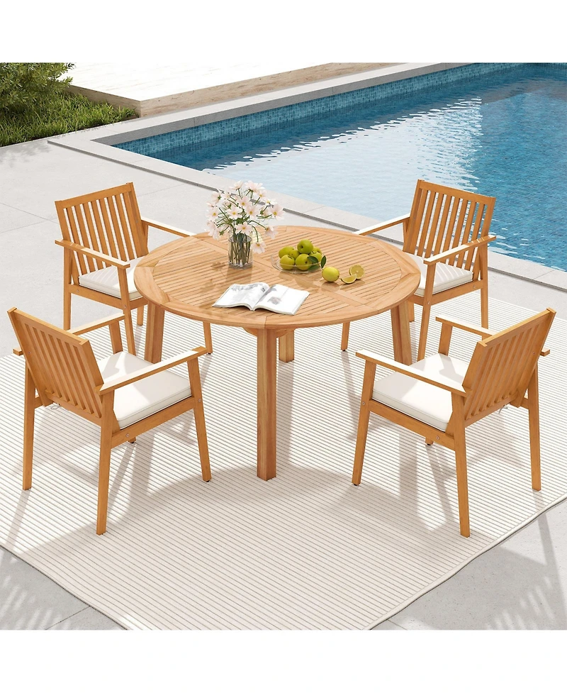 Sugift 5-Piece Acacia Wood 53 in Round Dining Set with Umbrella Hole