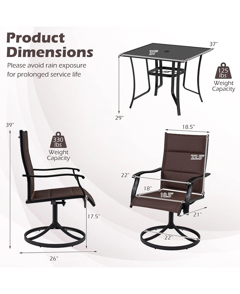 Sugift 5-Piece Patio Dining Set with Swivel Rocking Chairs