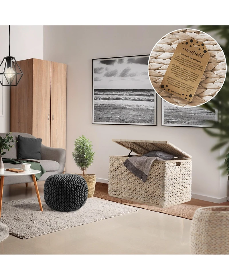 Casafield Storage Chest with Lid, Handles, Safety Hinge - , Water Hyacinth Wicker Storage Trunk for Bedroom, Entry Way, Living Room